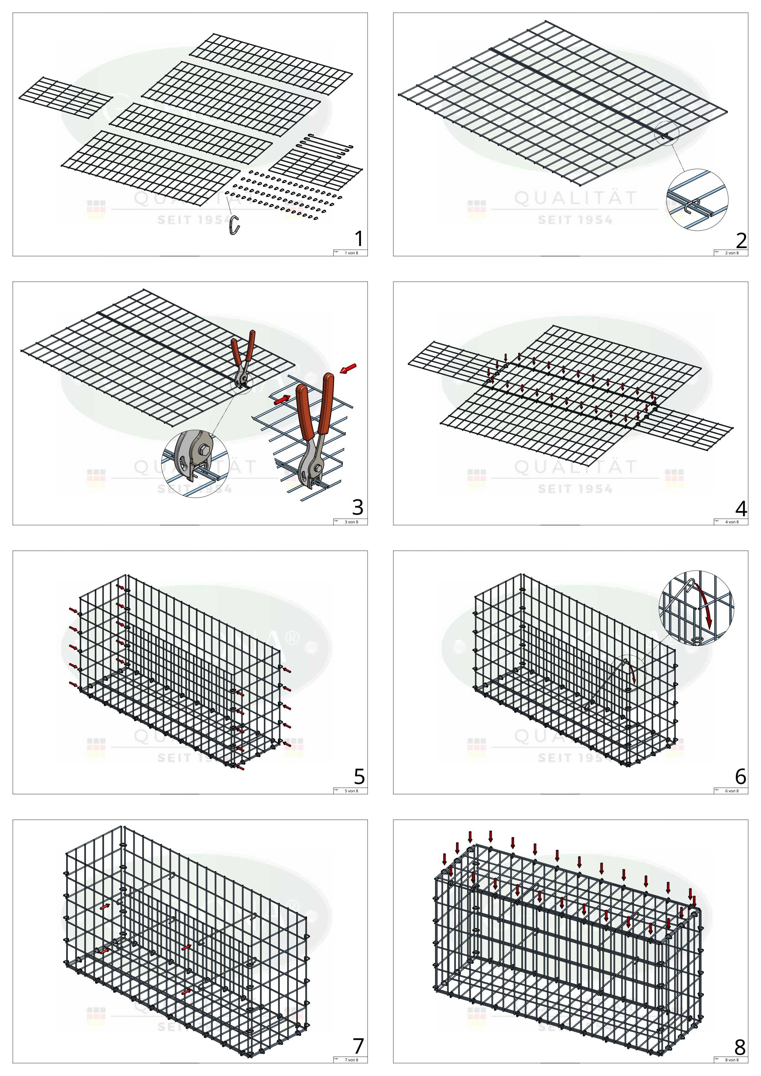 Gabion 100 cm x 100 cm x 30 cm (L x H x D), mesh size 5 cm x 10 cm, C-ring