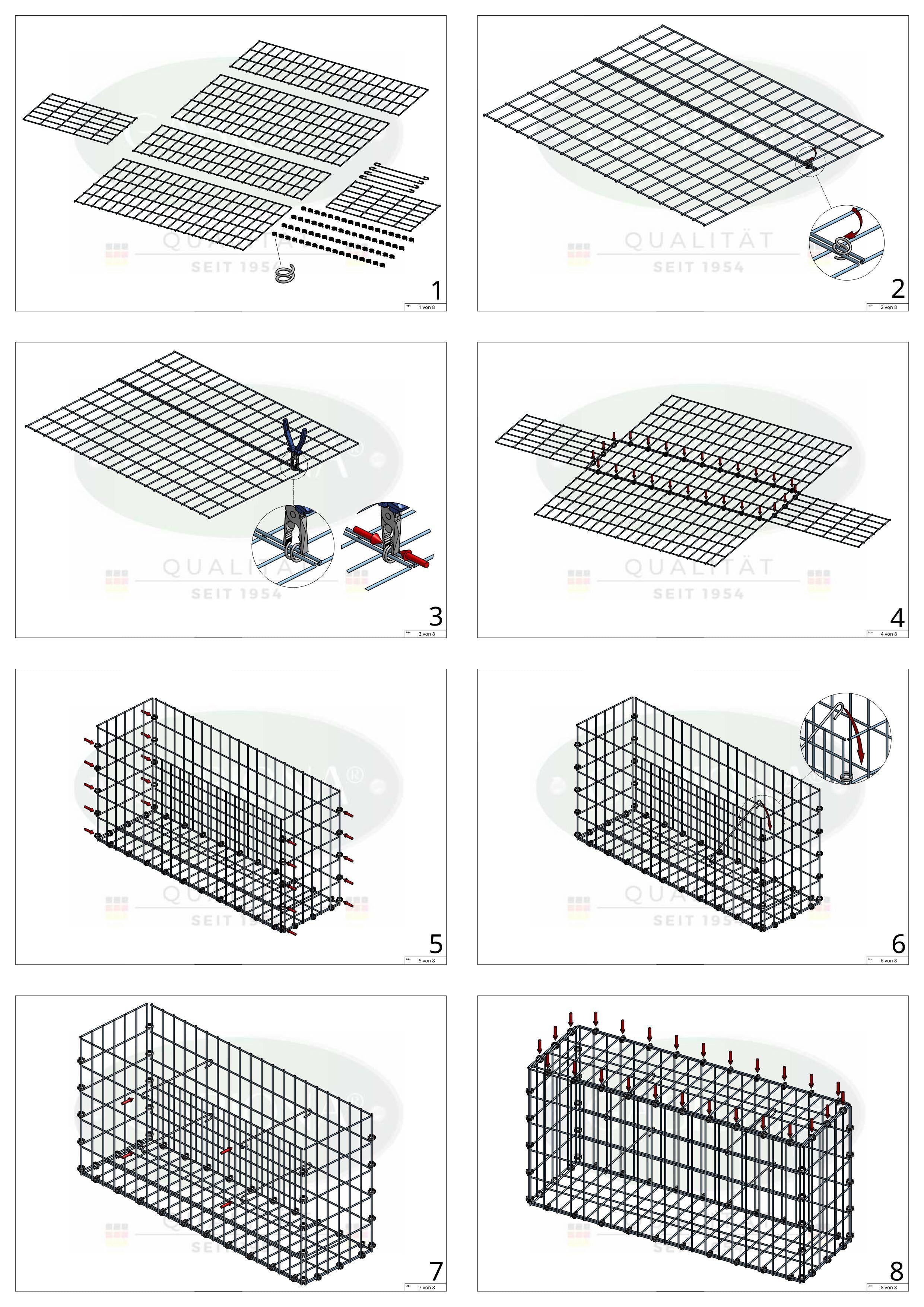 Gabion 100 cm x 30 cm x 50 cm (L x H x D), maskstorlek 5 x 10 cm, spiralring