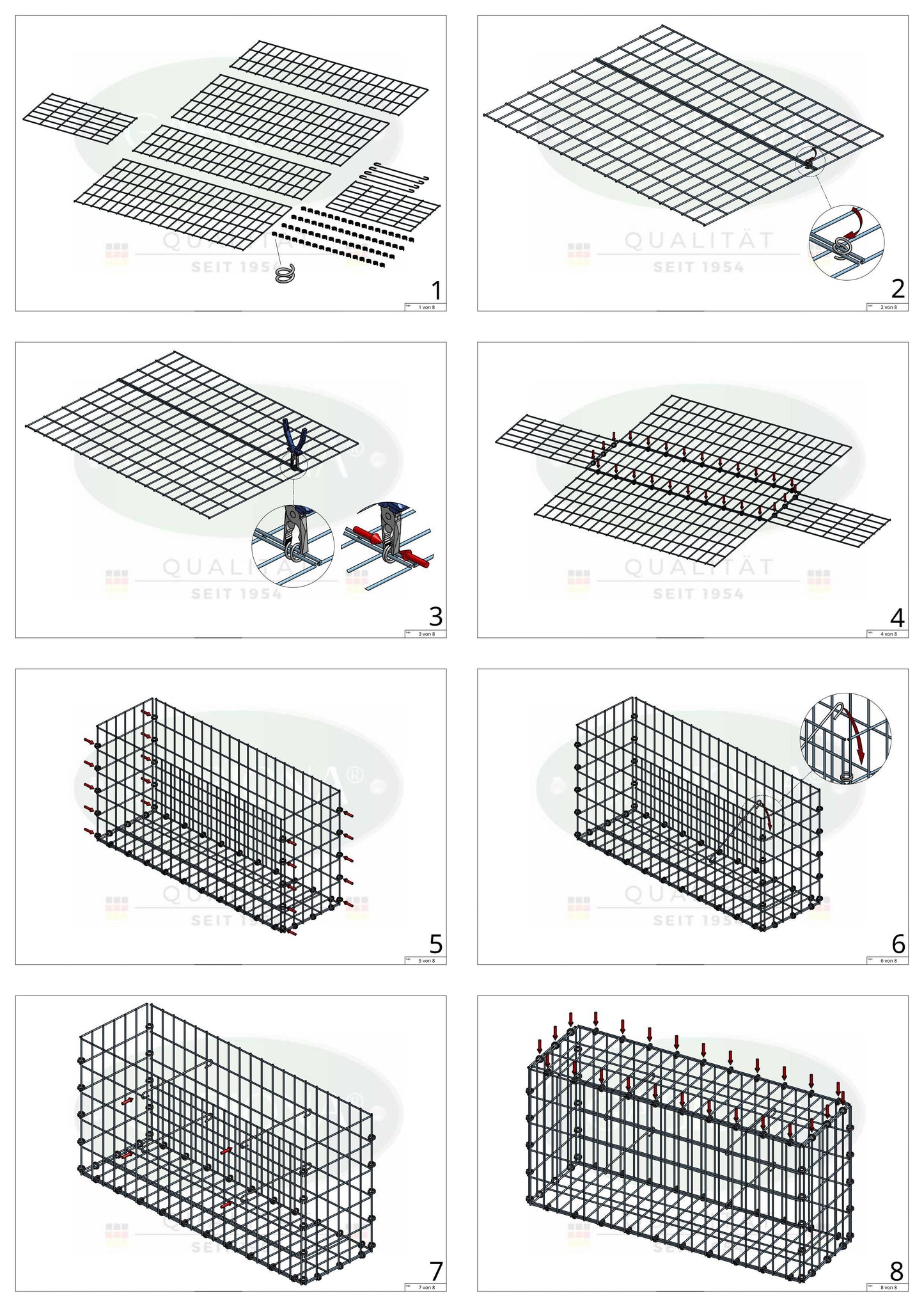Gabion 100 cm x 90 cm x 50 cm (L x H x P), mailles 5 x 10 cm, anneau en spirale
