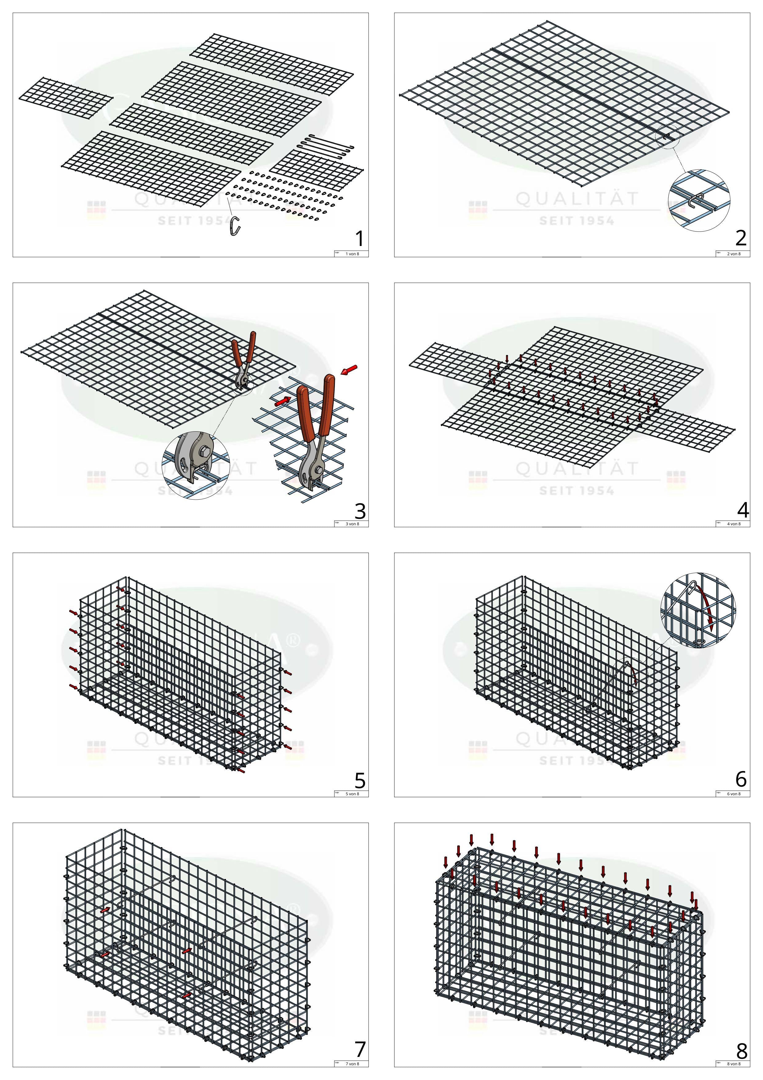 Gabion 100 cm x 80 cm x 20 cm (L x H x D), maskestørrelse 5 cm x 5 cm, C-ring