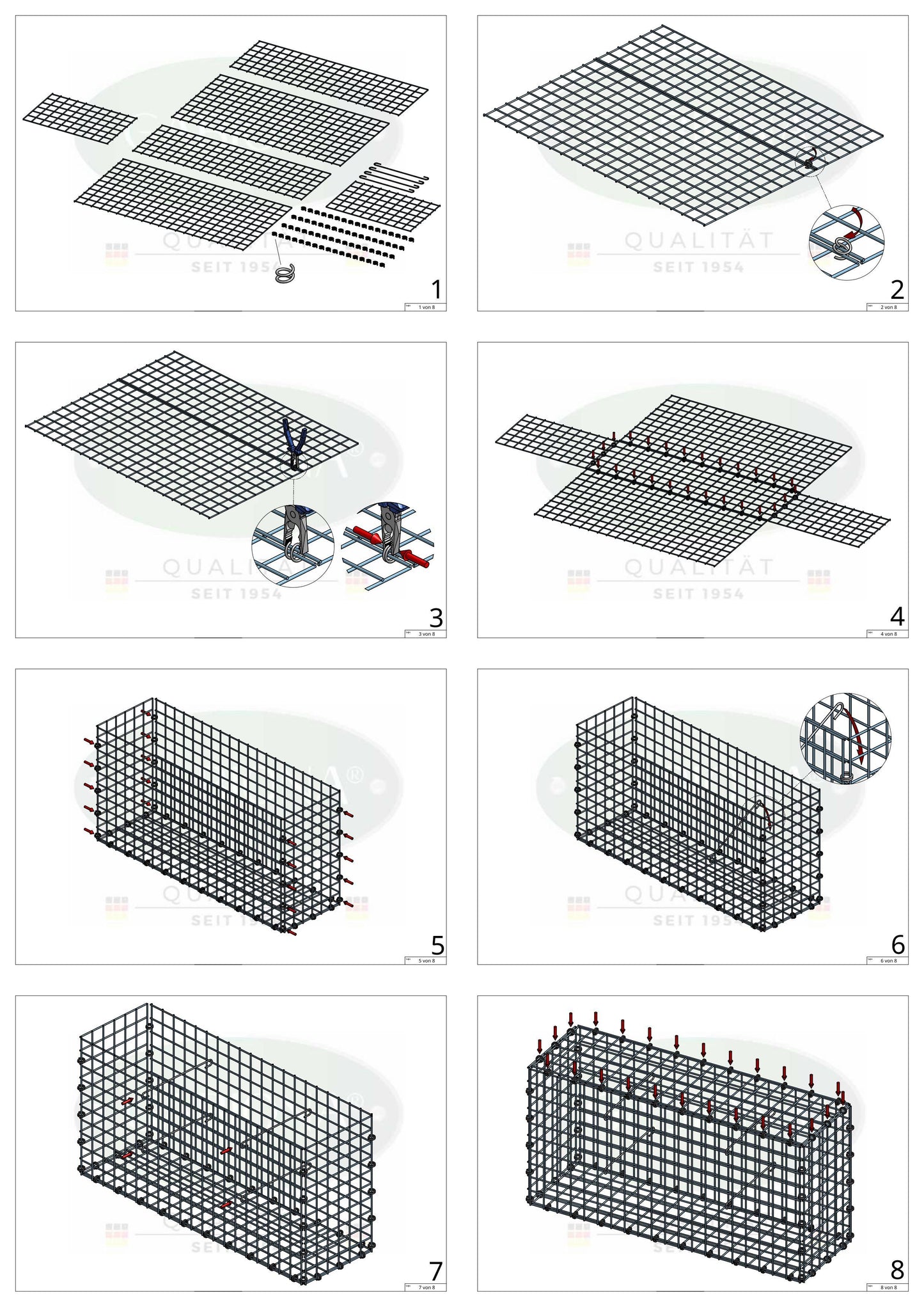 Gabion 100 cm x 20 cm x 30 cm (L x H x D), maskstorlek 5 x 5 cm, spiralring