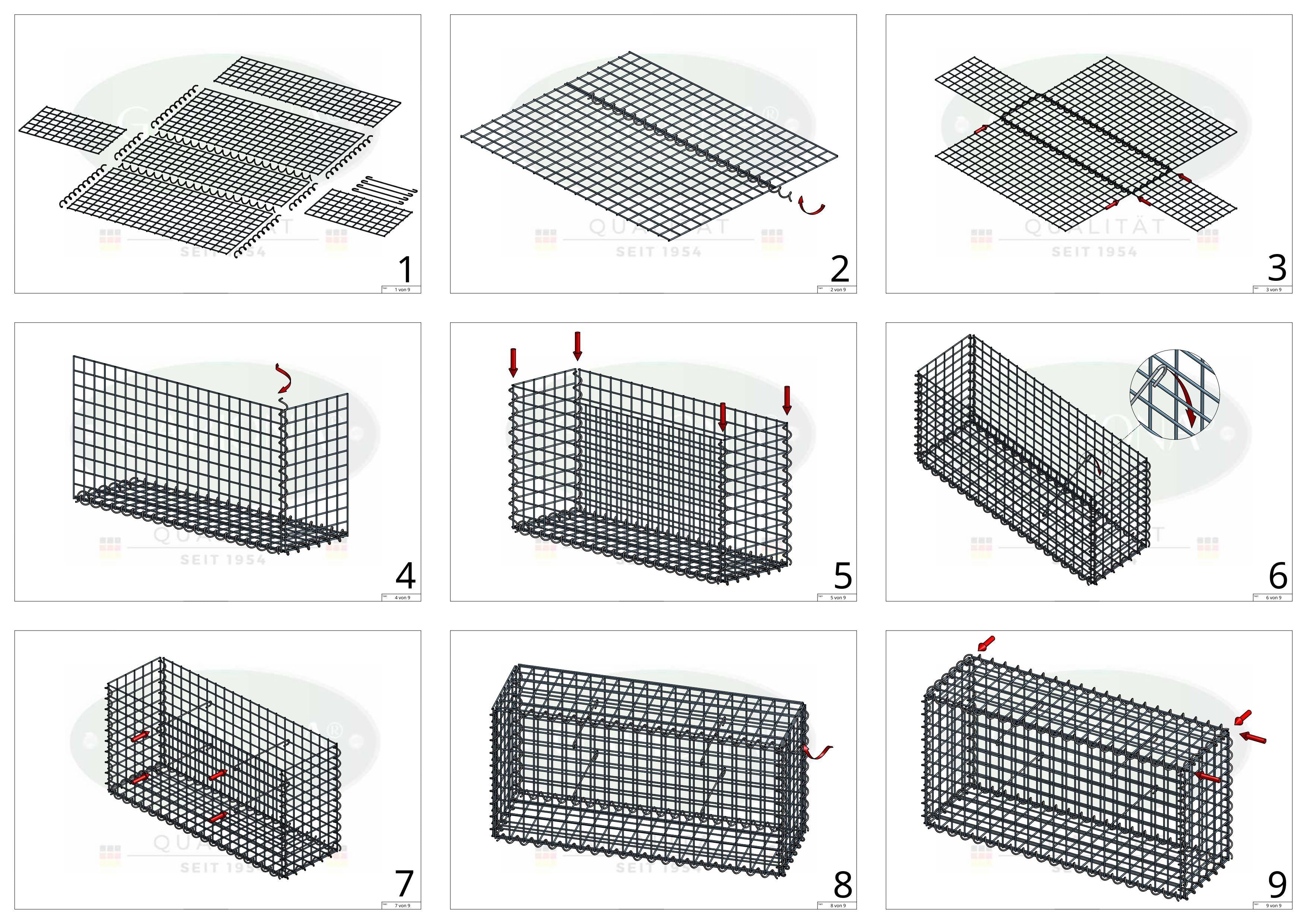 Gabion 100 cm x 40 cm x 50 cm (L x H x D), mesh size 5 cm x 5 cm, spiral