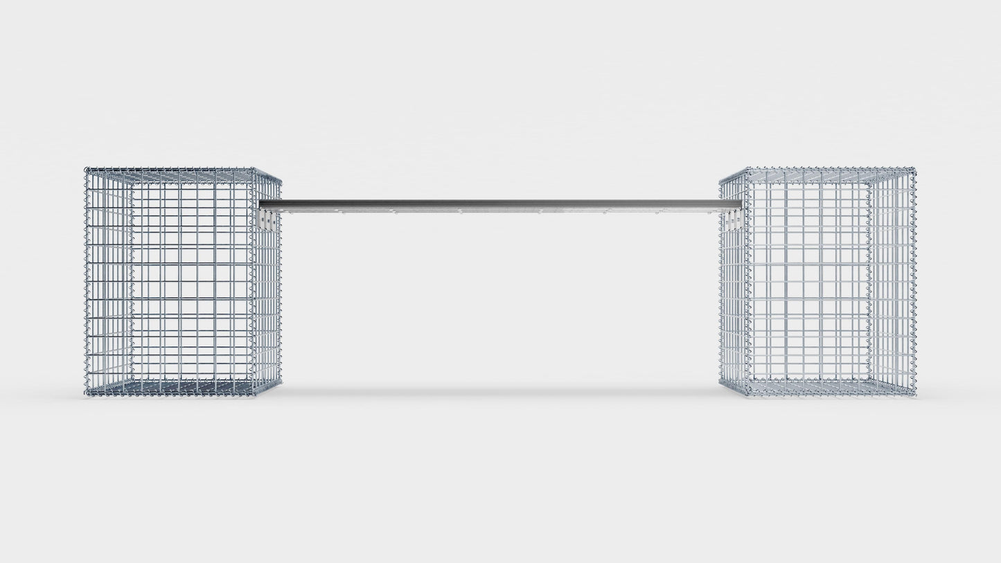 Banco de gaviones con 2 gaviones en espiral, 205 cm de largo x 60 cm de alto x 40 cm de profundidad, galvanizados, MW 5 x 5 cm, con encimera reciclada en antracita