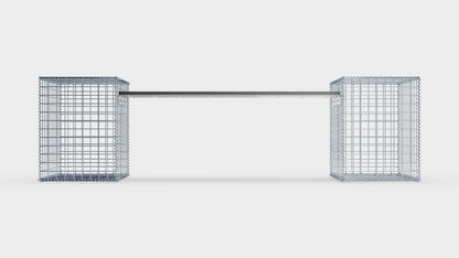 Banco de gaviones con 2 gaviones en espiral, 205 cm de largo x 60 cm de alto x 40 cm de profundidad, galvanizados, MW 5 x 5 cm, con encimera reciclada en antracita