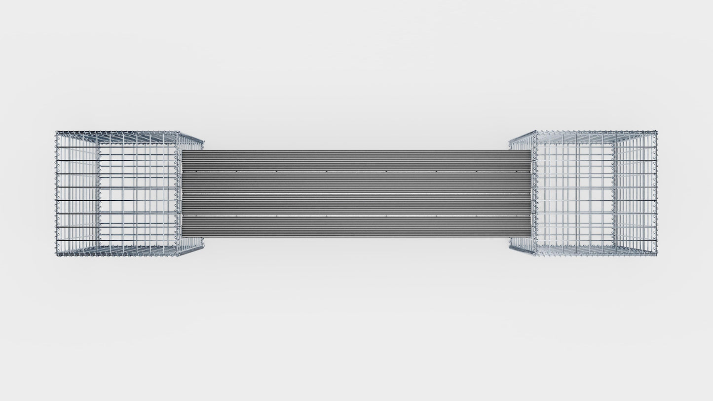 Banco de gaviones con 2 gaviones en espiral, 205 cm de largo x 60 cm de alto x 40 cm de profundidad, galvanizados, MW 5 x 5 cm, con encimera reciclada en antracita