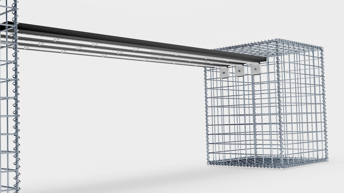 Banco de gaviones con 2 gaviones en espiral, 205 cm de largo x 60 cm de alto x 40 cm de profundidad, galvanizados, MW 5 x 5 cm, con encimera reciclada en antracita