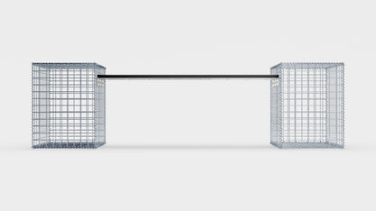 Banco de gaviones con 2 gaviones en espiral, 205 cm de largo x 60 cm de alto x 40 cm de profundidad, galvanizados, MW 5 x 5 cm, con encimera reciclada en antracita