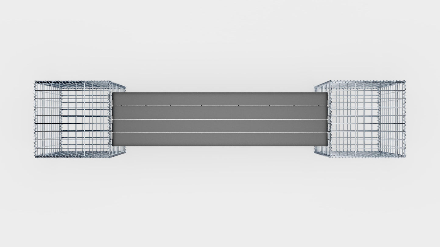 Banco de gaviones con 2 gaviones en espiral, 205 cm de largo x 60 cm de alto x 40 cm de profundidad, galvanizados, MW 5 x 5 cm, con encimera reciclada en antracita