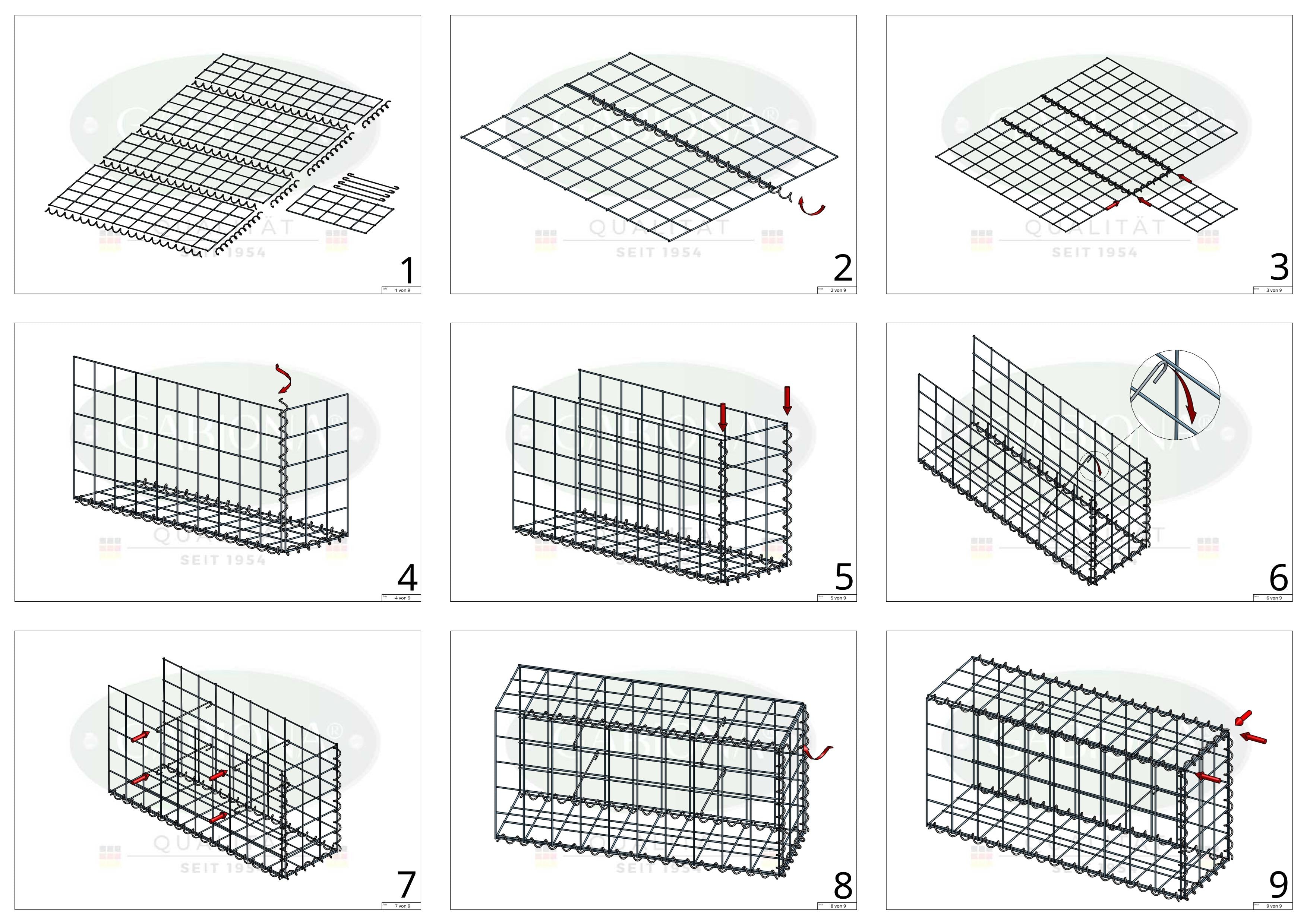 Gabião tipo 2 100 cm x 100 cm x 20 cm (C x A x P), malhagem 10 cm x 10 cm, espiral