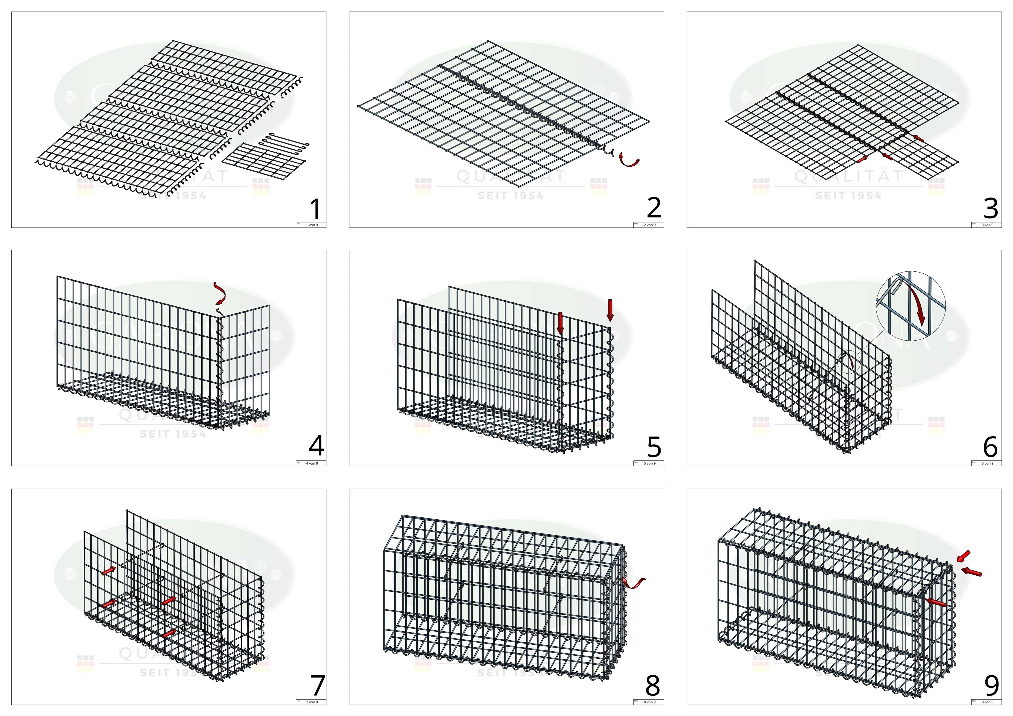 Opvokset gabion type 2 100 cm x 50 cm x 50 cm (L x H x D), maskestørrelse 5 cm x 10 cm, spiral