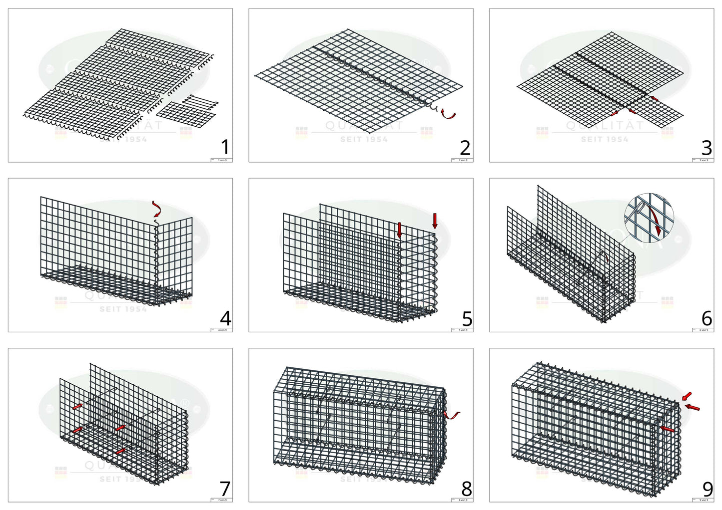 Grown-on gabion type 2 100 cm x 90 cm x 50 cm (L x H x D), mesh size 5 cm x 5 cm, spiral