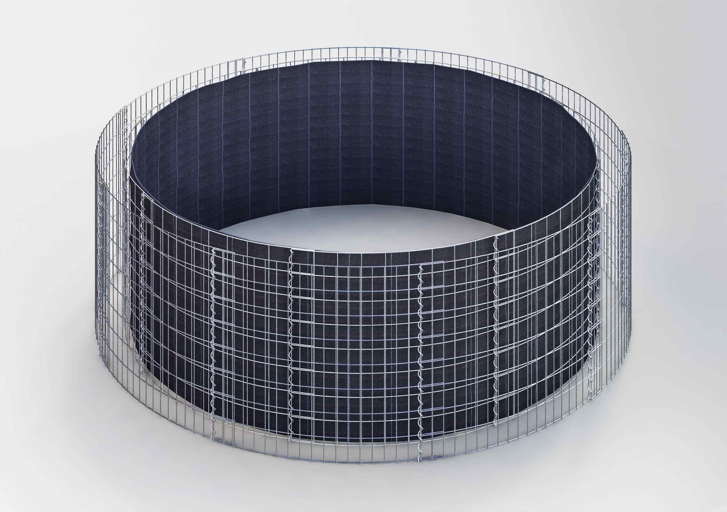 Lit surélevé rond, diamètre extérieur 472 cm, hauteur 50 cm, mailles 5 x 5 cm, épaisseur des parois 15 cm