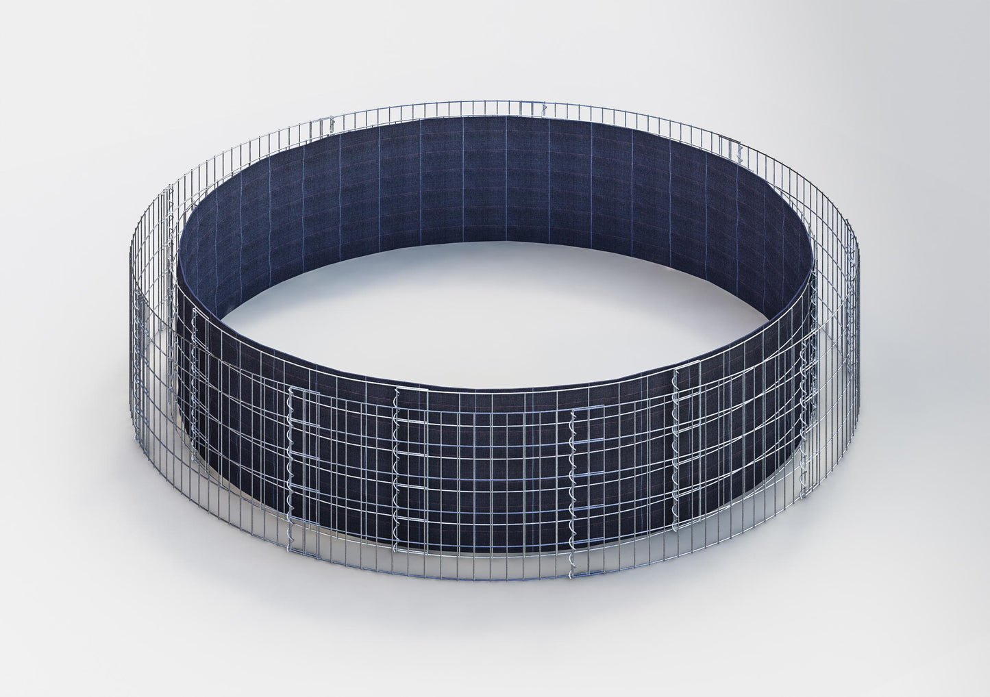 Rund højbed, udvendig diameter 442 cm, højde 50 cm, maskestørrelse 5 x 10 cm, vægtykkelse 15 cm