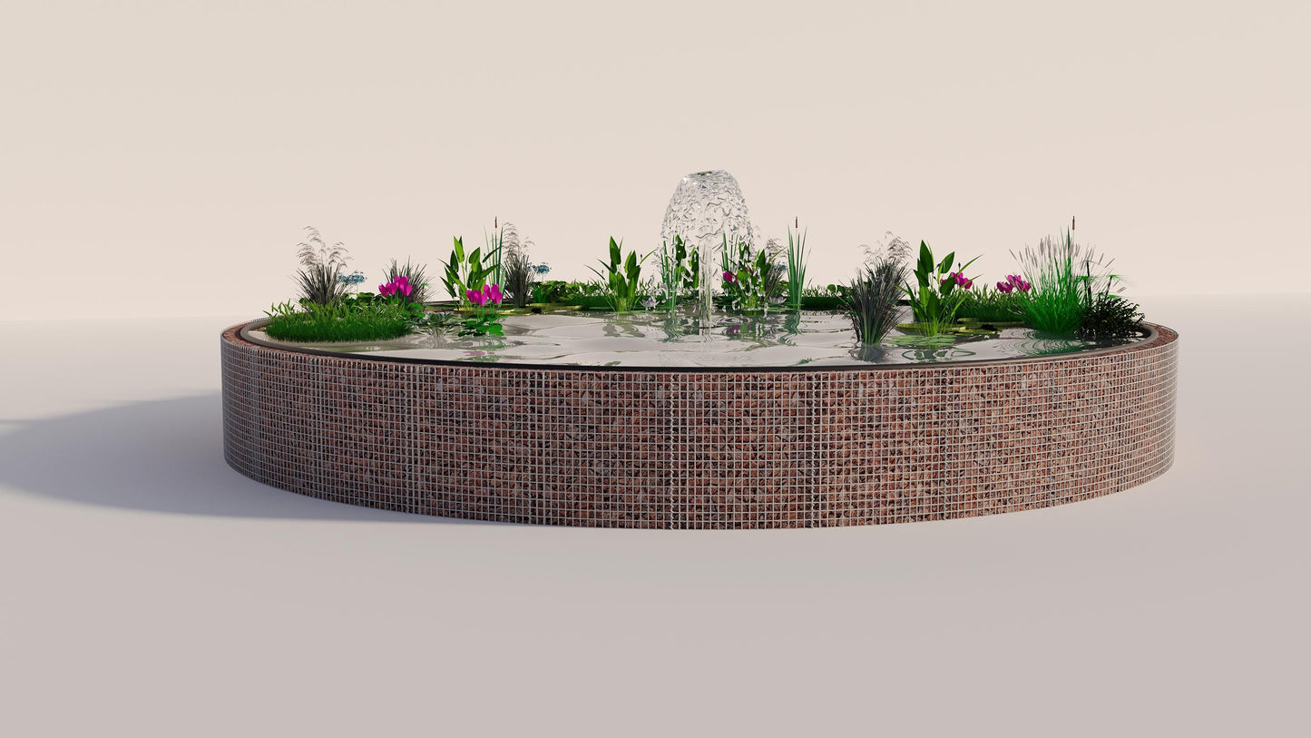 Gabion étang surélevé rond, diamètre extérieur 322 cm, hauteur 80 cm, mailles 5 x 5 cm, épaisseur de paroi 15 cm