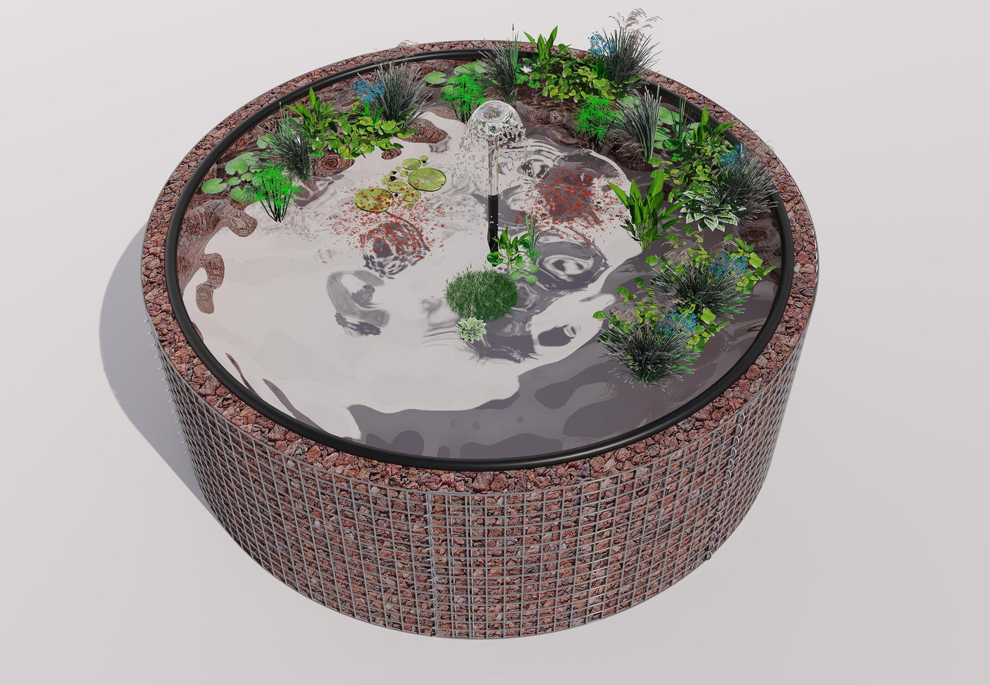 Gabion bassin surélevé rond, diamètre extérieur 232 cm, hauteur 80 cm, mailles 5 x 5 cm, épaisseur de paroi 15 cm