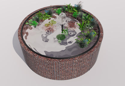 Gabion bassin surélevé rond, diamètre extérieur 232 cm, hauteur 80 cm, mailles 5 x 5 cm, épaisseur de paroi 15 cm