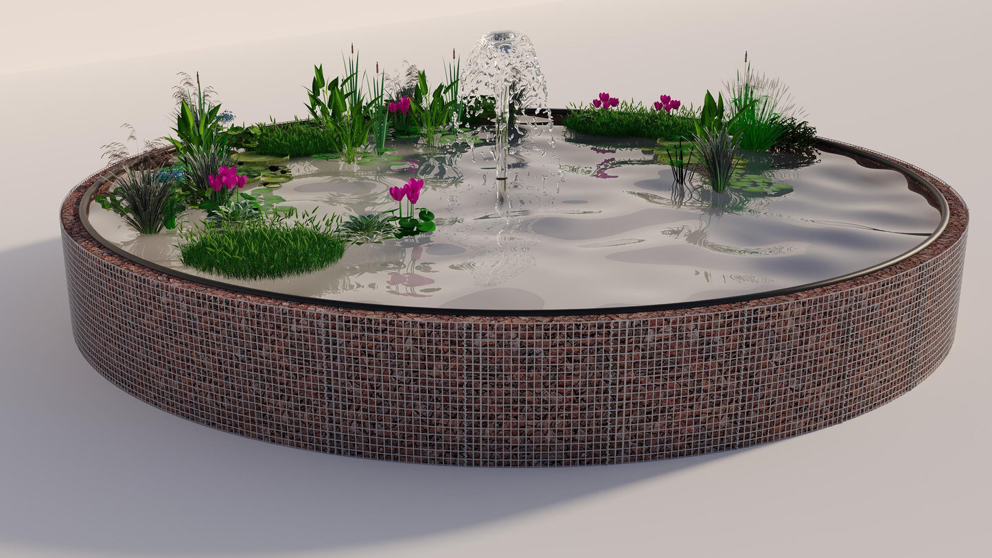 Gabion étang surélevé rond, diamètre extérieur 322 cm, hauteur 80 cm, mailles 5 x 5 cm, épaisseur de paroi 15 cm
