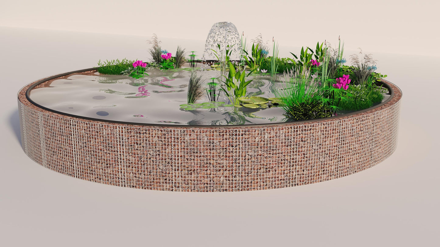 Gabion étang surélevé rond, diamètre extérieur 322 cm, hauteur 80 cm, mailles 5 x 5 cm, épaisseur de paroi 15 cm