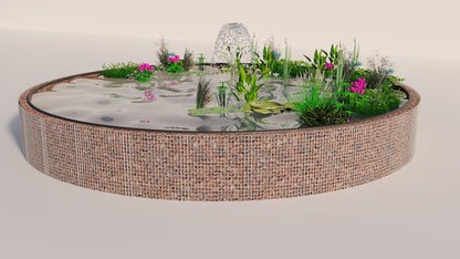 Gabion étang surélevé rond, diamètre extérieur 322 cm, hauteur 80 cm, mailles 5 x 5 cm, épaisseur de paroi 15 cm