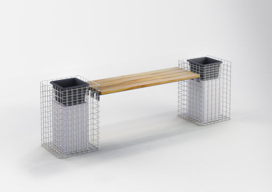 Tuinbank 2 bloemzuilen TEAK MW 5 x 5 cm, thermisch verzinkt