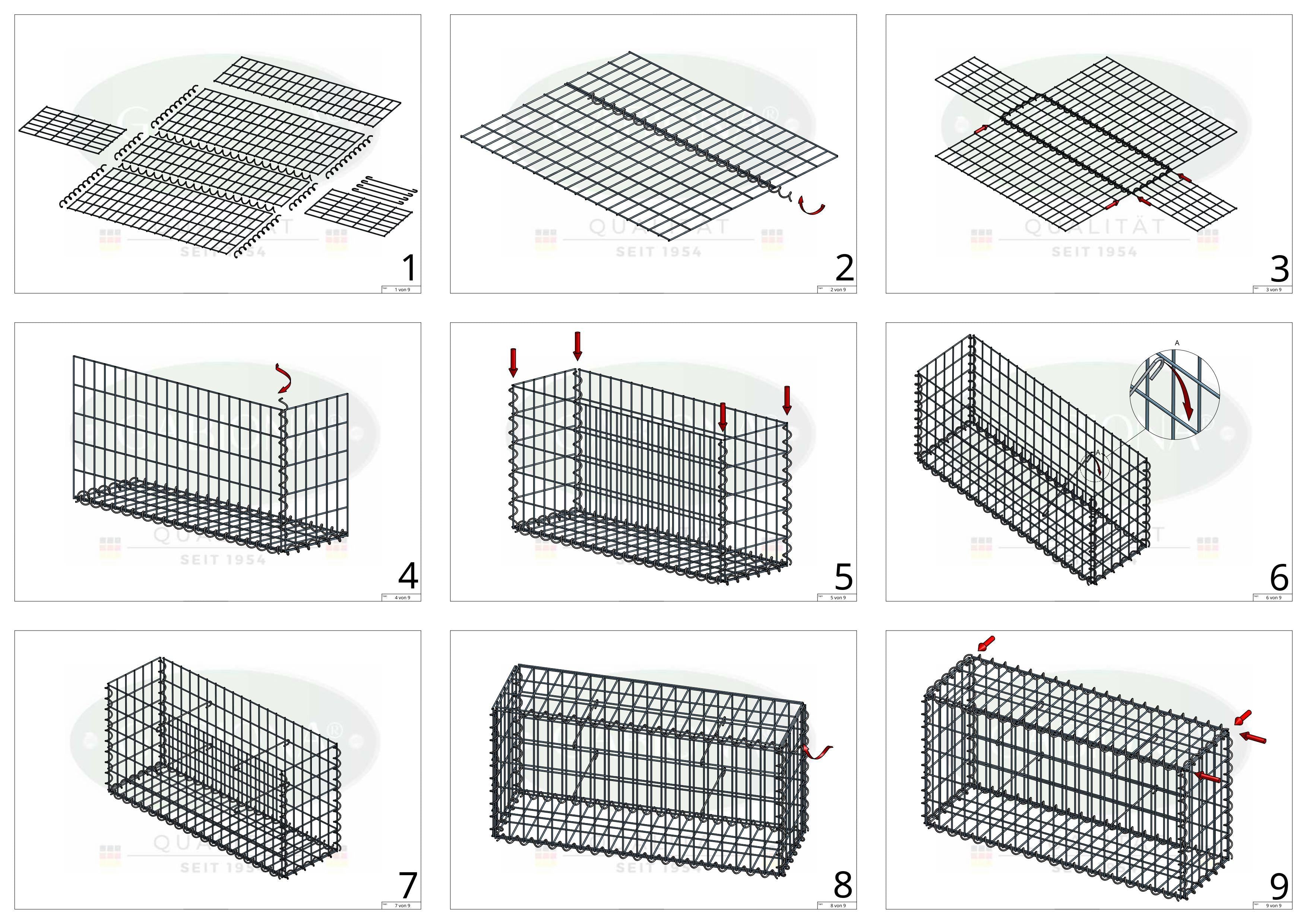 Gabião 100 cm x 40 cm x 20 cm (C x A x P), malhagem 5 cm x 10 cm, espiral