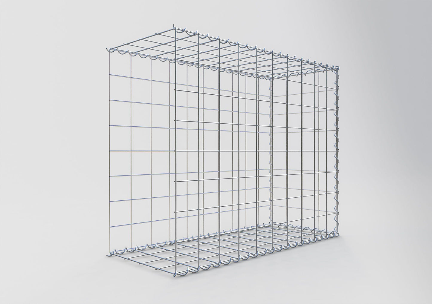 Opbouw schanskorf type 2 100 cm x 80 cm x 40 cm (L x H x D), maaswijdte 10 cm x 10 cm, spiraal