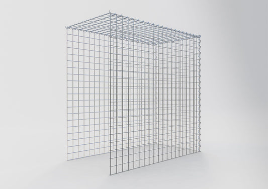 Opbouw schanskorf type 4 100 cm x 100 cm x 50 cm (L x H x D), maaswijdte 5 cm x 5 cm, spiraalvormig