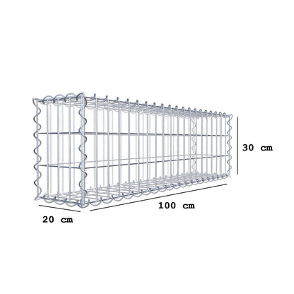 Gabion 100 cm x 30 cm x 20 cm (L x H x D), maskestørrelse 5 cm x 10 cm, spiral