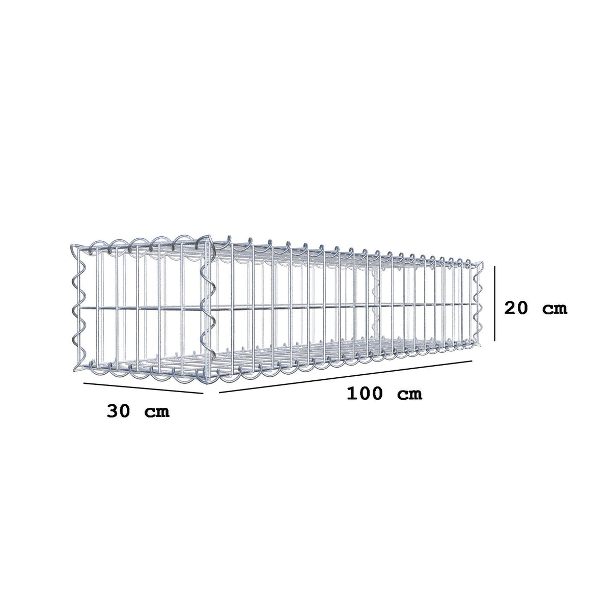 Schanskorf 100 cm x 20 cm x 30 cm (L x H x D), maaswijdte 5 cm x 10 cm, spiraalvormig
