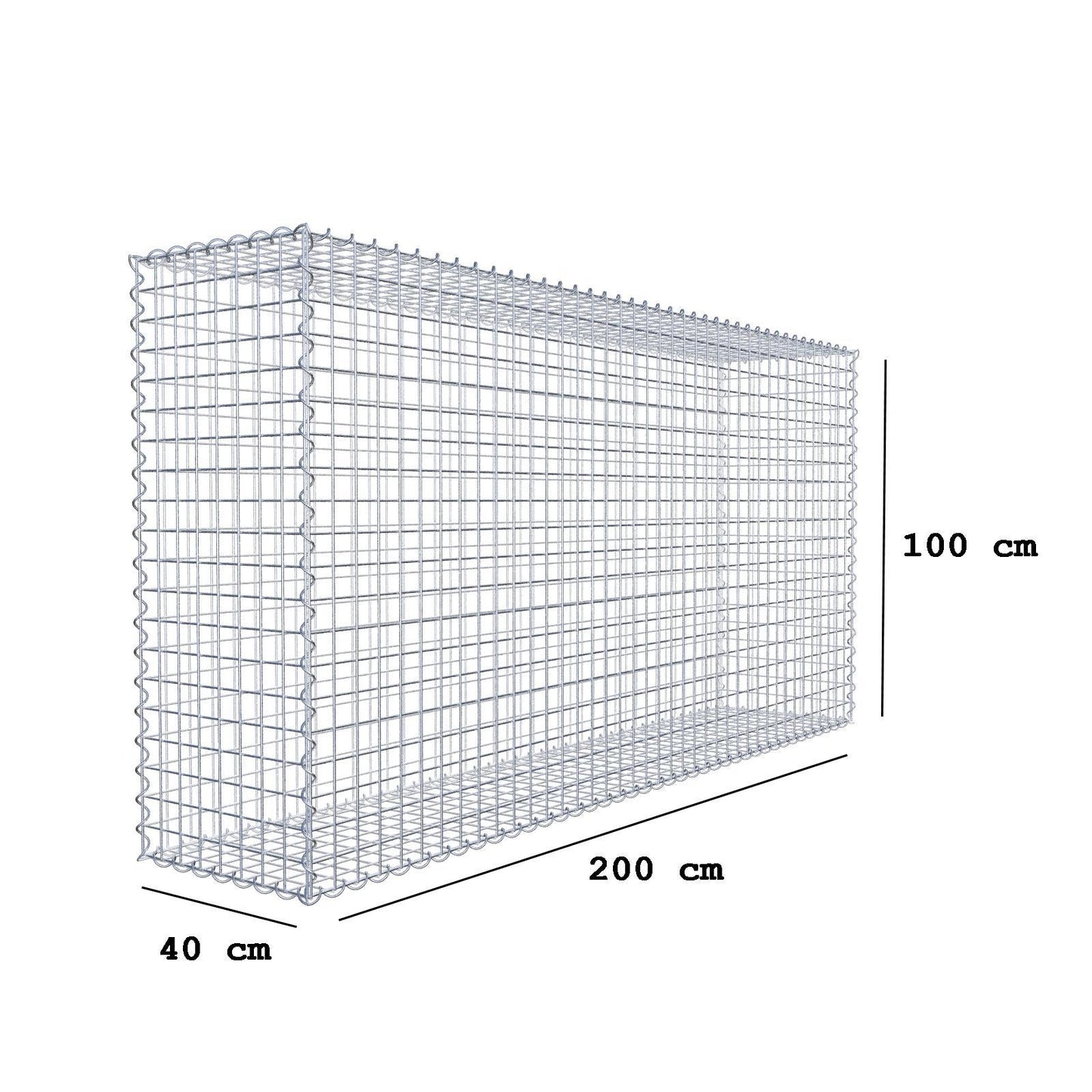 Gabion 200 cm x 100 cm x 40 cm (L x H x P), mailles 5 cm x 5 cm, spirale