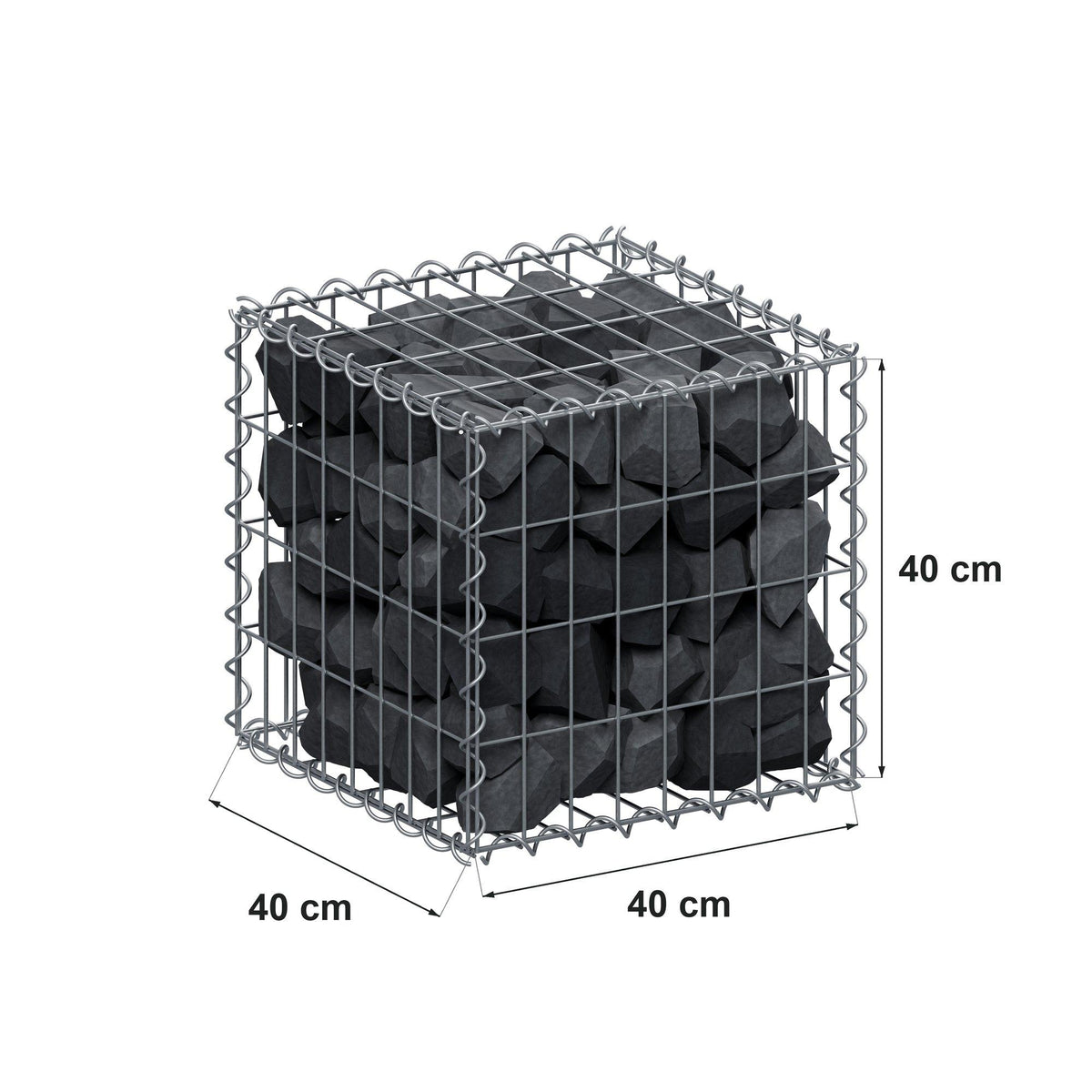Gabion 40 cm x 40 cm x 40 cm (L x H x P), mailles 5 cm x 10 cm, spirale