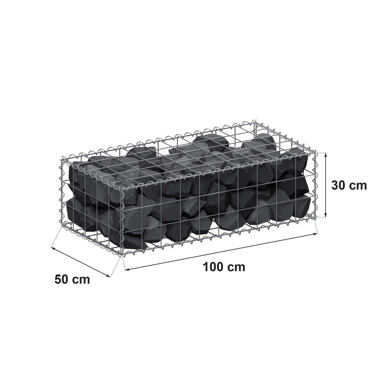 Gabião 100 cm x 30 cm x 50 cm (C x A x P), malhagem 10 cm x 10 cm, espiral
