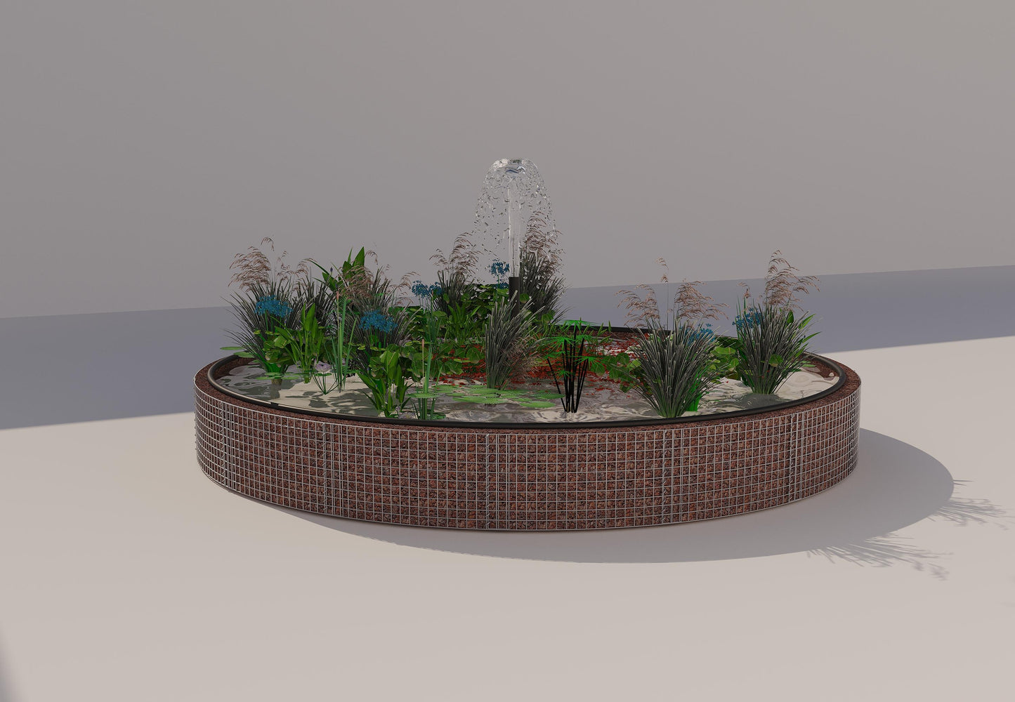 Estanque elevado de gaviones redondo, diámetro exterior 442 cm, altura 50 cm, luz de malla 5 x 5 cm, espesor de pared 15 cm