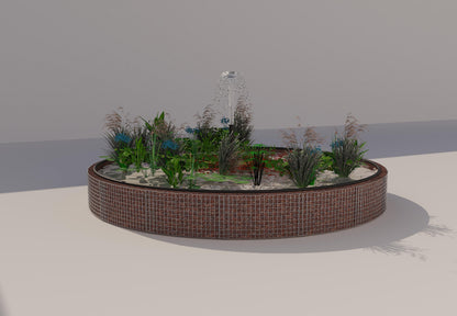 Estanque elevado de gaviones redondo, diámetro exterior 442 cm, altura 50 cm, luz de malla 5 x 5 cm, espesor de pared 15 cm