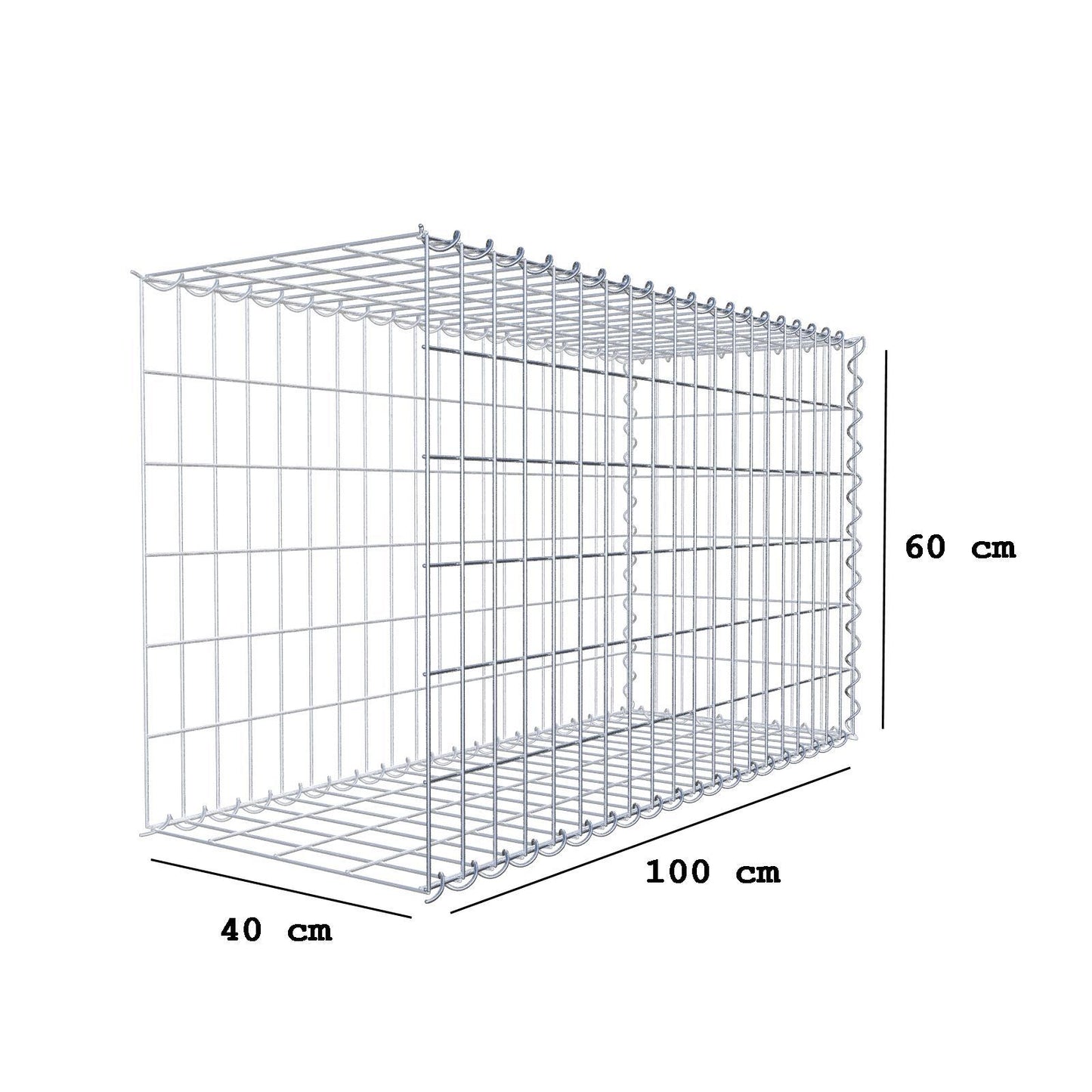 Opvokset gabion type 2 100 cm x 60 cm x 40 cm (L x H x D), maskestørrelse 5 cm x 10 cm, spiral