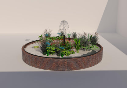 Estanque elevado de gaviones redondo, diámetro exterior 442 cm, altura 50 cm, luz de malla 5 x 5 cm, espesor de pared 15 cm