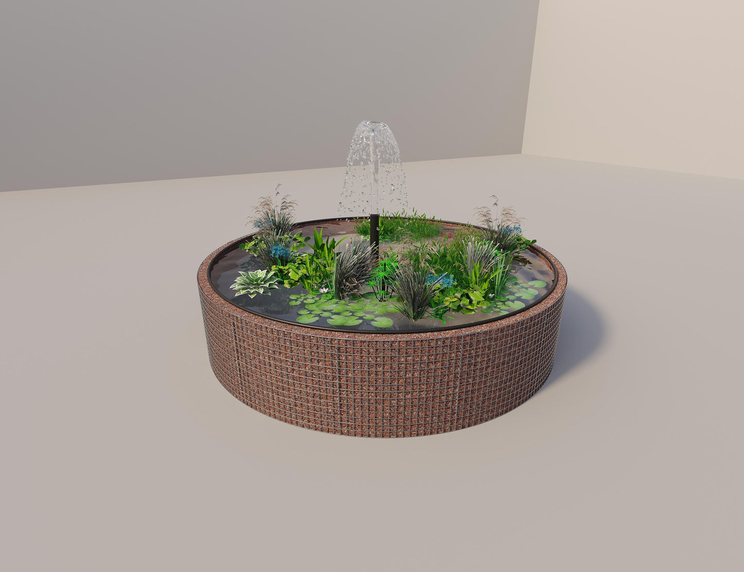 Gabionen Hochteich rund, Außendurchmesser 352 cm, Höhe 80 cm, Maschenweite 5 x 5 cm, Wandstärke 15 cm
