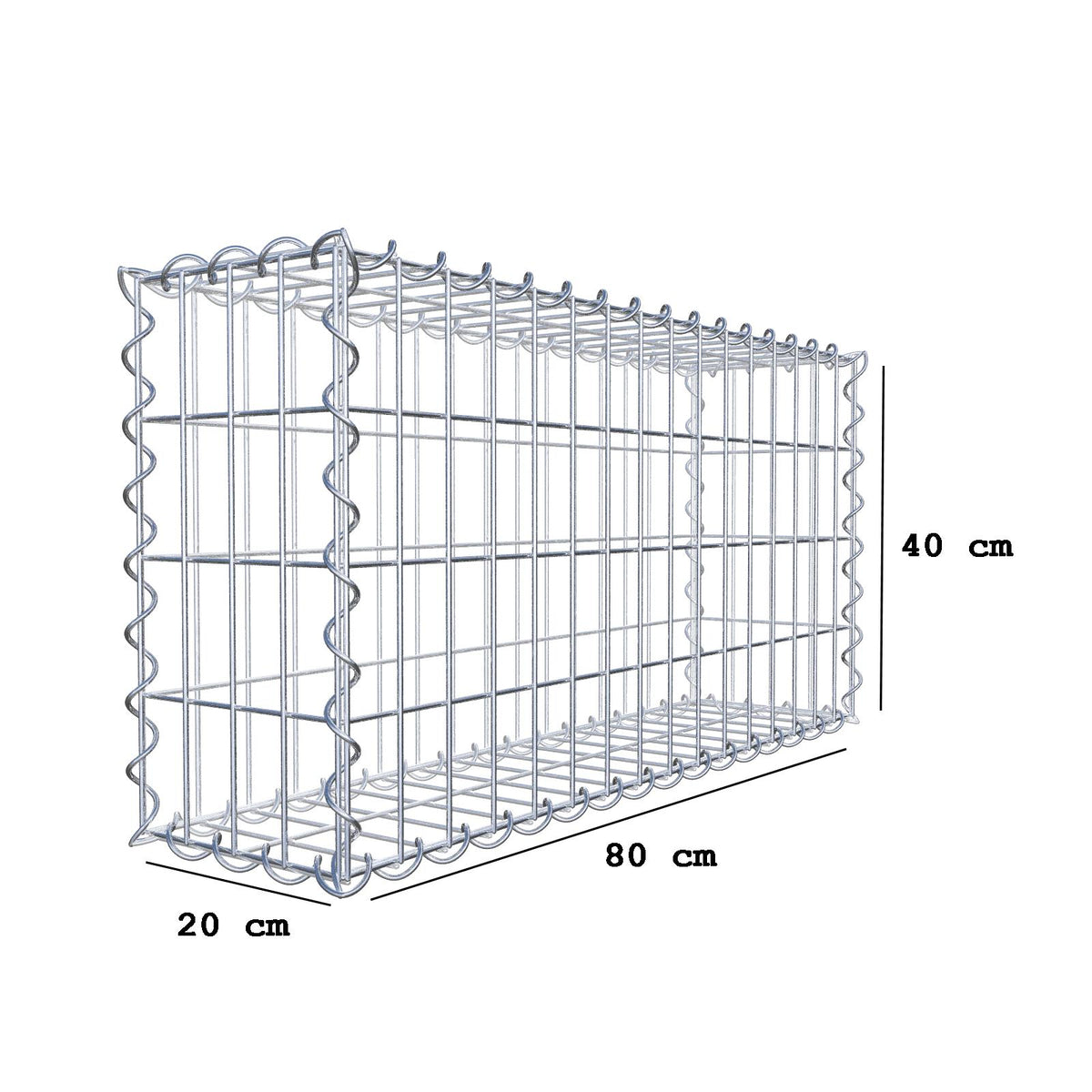 Gabion 80 cm x 40 cm x 20 cm (L x H x D), mesh size 5 cm x 10 cm, spiral