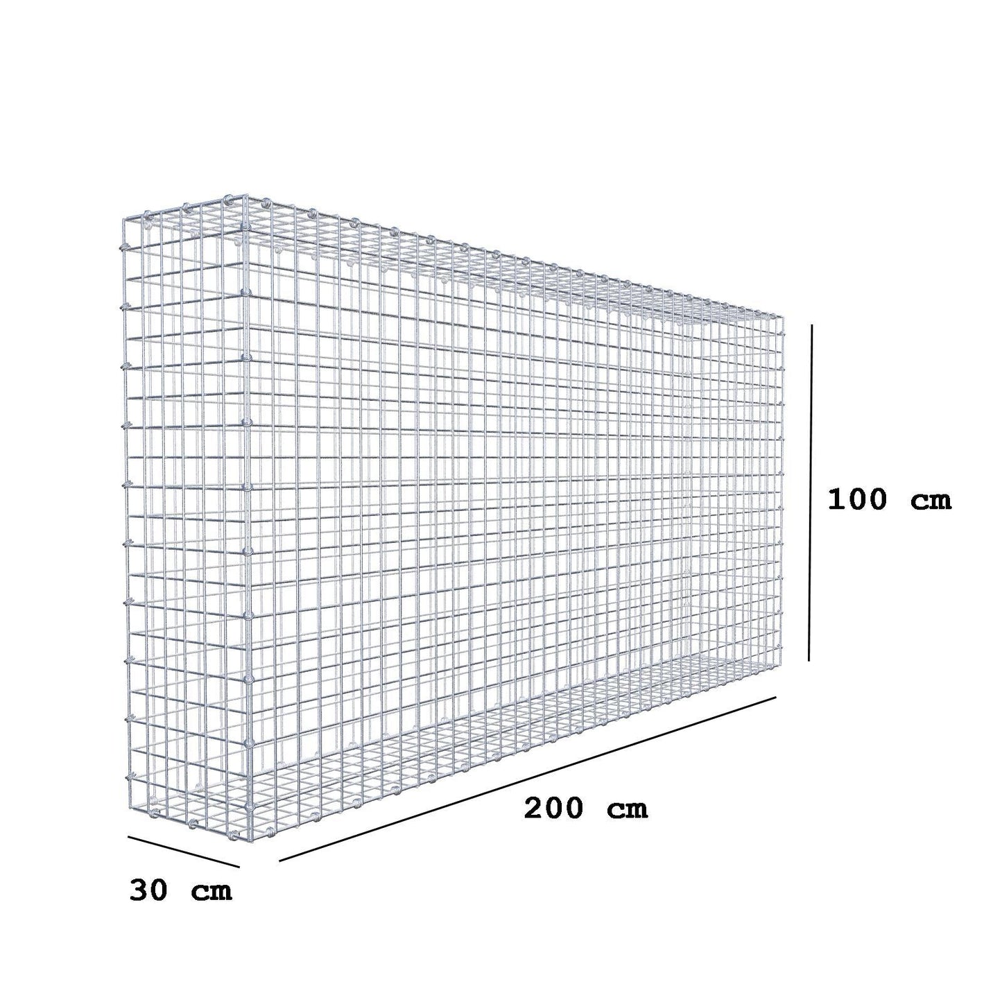 Gabbione 200 cm x 100 cm x 30 cm (L x H x P), maglia 5 x 5 cm, anello a spirale