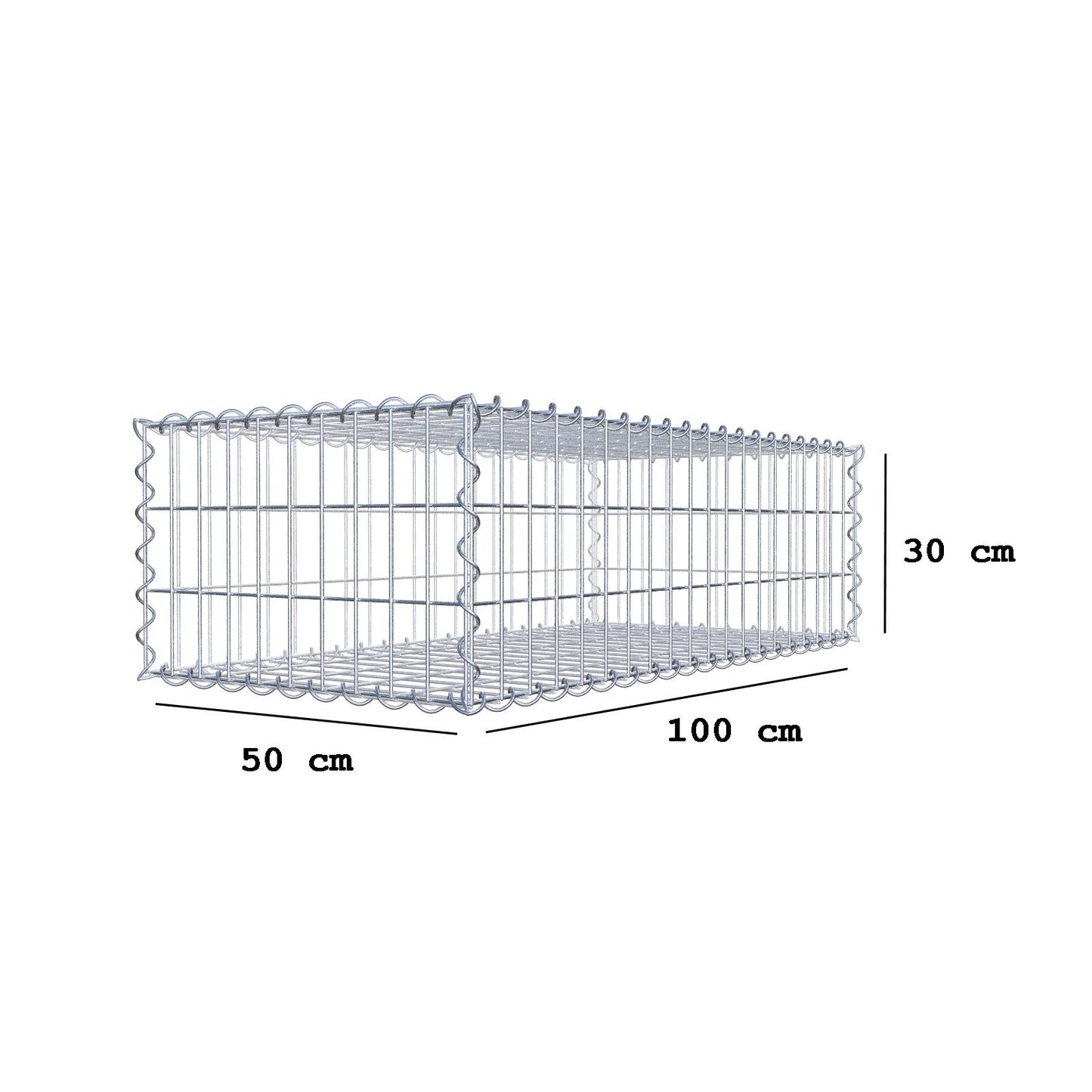 Gabion 100 cm x 30 cm x 50 cm (L x H x D), maskestørrelse 5 cm x 10 cm, spiral