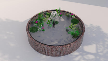Gabion bassin surélevé rond, diamètre extérieur 202 cm, hauteur 80 cm, mailles 5 x 5 cm, épaisseur de paroi 15 cm