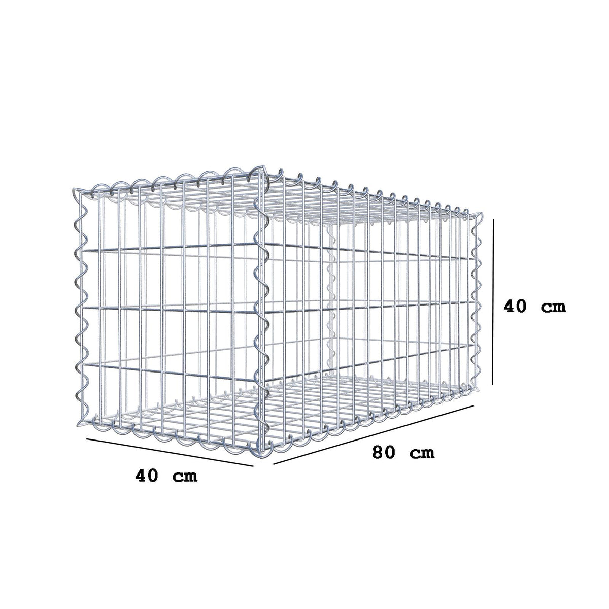 Gabion 80 cm x 40 cm x 40 cm (L x H x P), mailles 5 cm x 10 cm, spirale