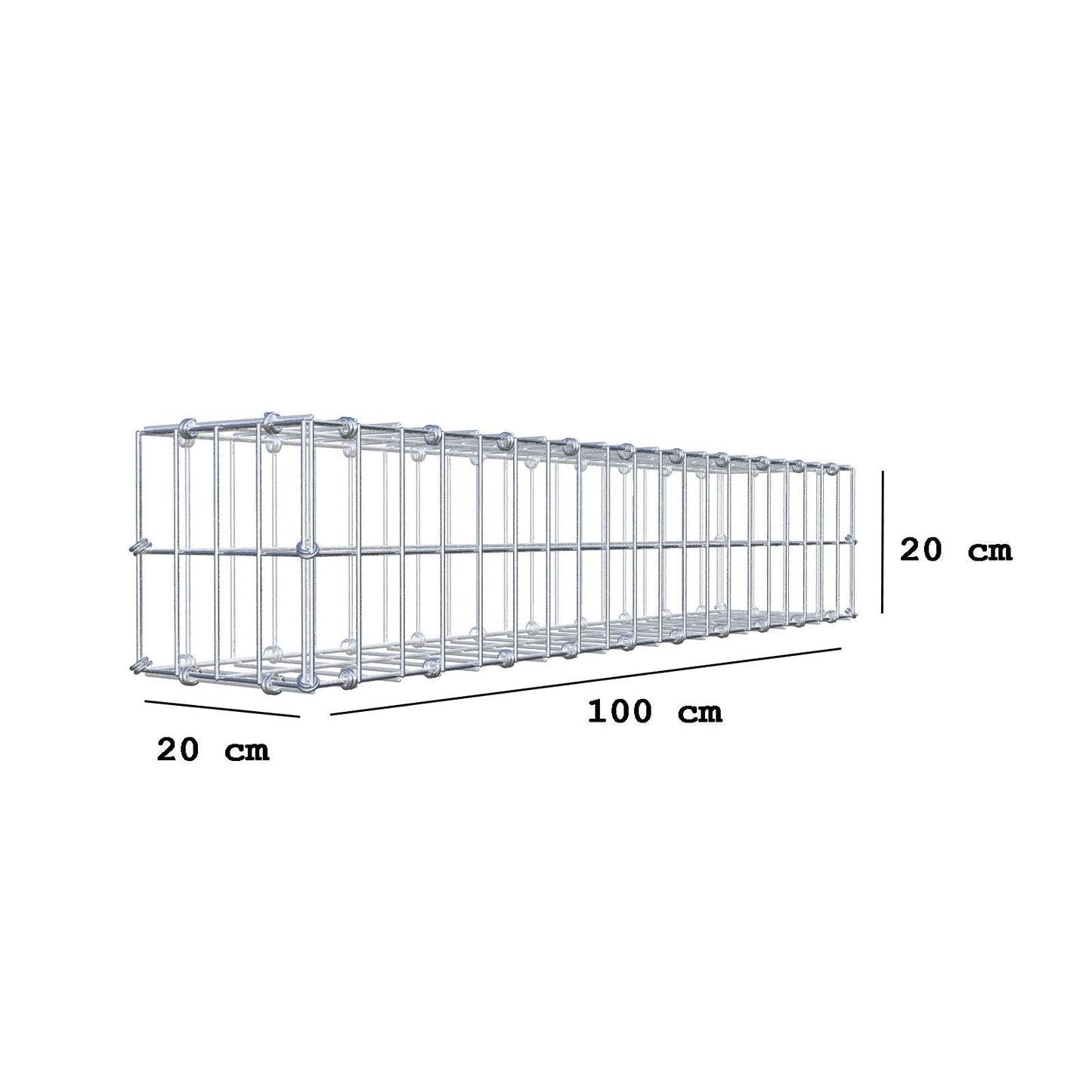 Gabião 100 cm x 20 cm x 20 cm (C x A x P), malhagem 5 x 10 cm, anel espiral