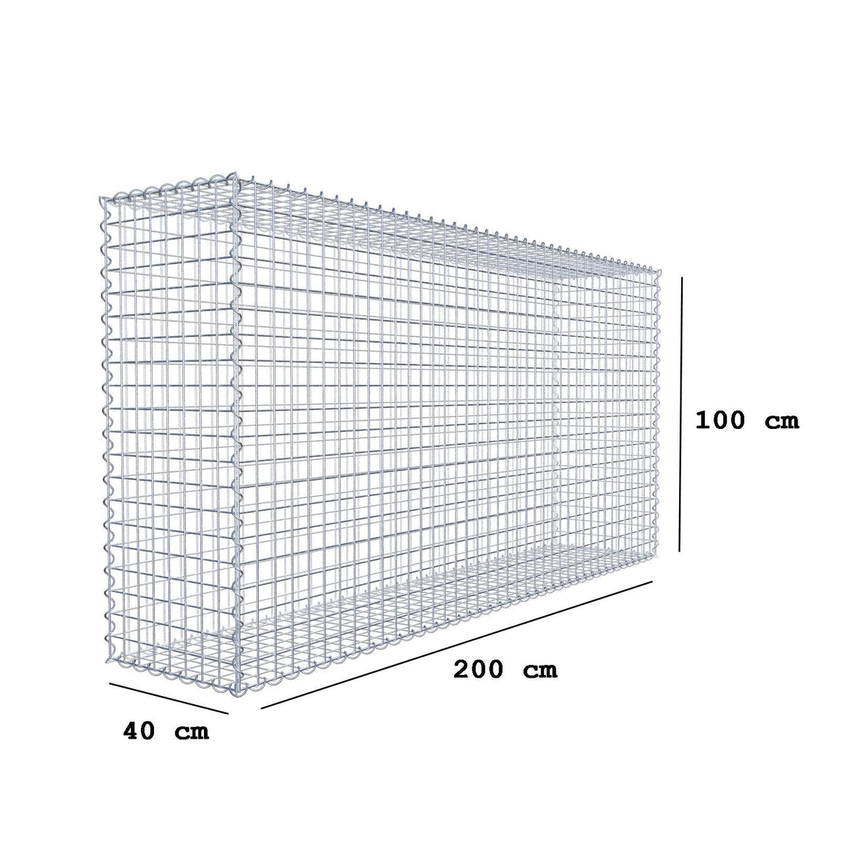 Gabion 200 cm x 100 cm x 40 cm (L x H x D), maskstorlek 5 cm x 5 cm, spiral
