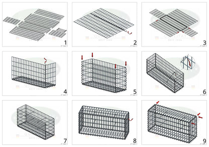 Set di 2 gabbioni 100 cm x 100 cm x 30 cm (L x A x P), maglia 5 x 10 cm, spirale