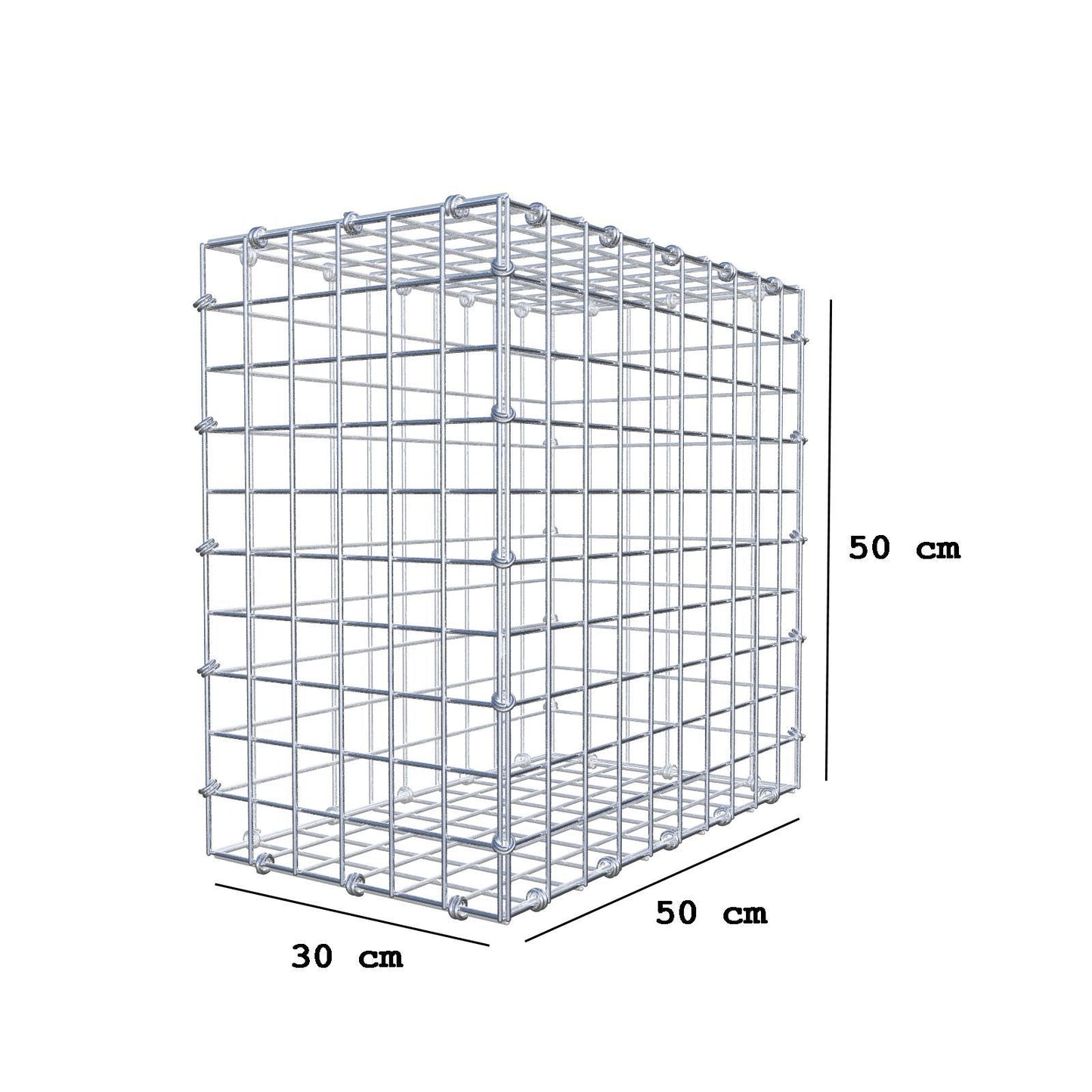 Gabione 50 cm x 50 cm x 30 cm (L x H x T), Maschenweite 5 x 5 cm, Spiralring