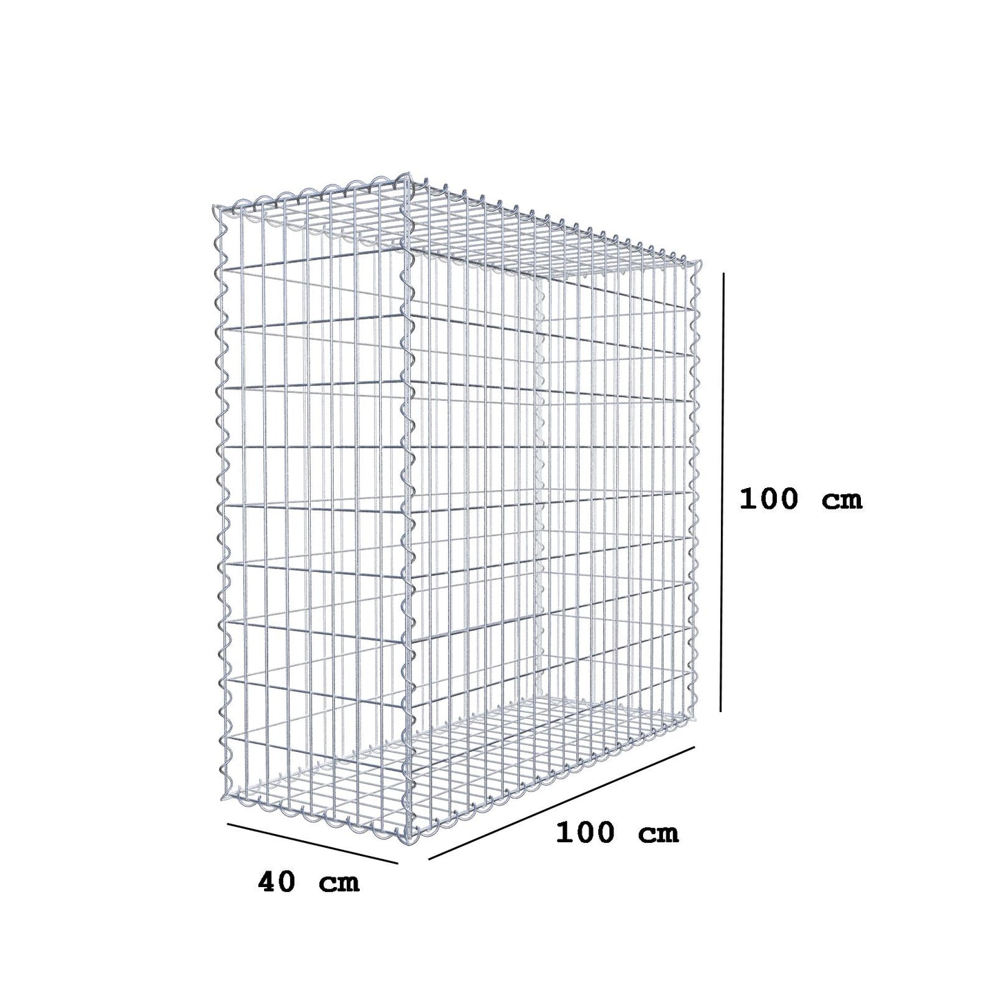 Gabion 100 cm x 100 cm x 40 cm (L x H x D), maskestørrelse 5 cm x 10 cm, spiral