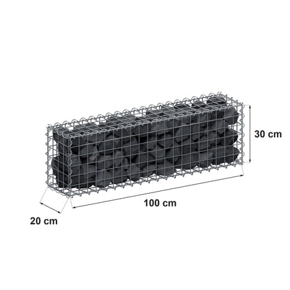 Gabbione 100 cm x 30 cm x 20 cm (L x H x P), maglia 5 cm x 5 cm, spirale
