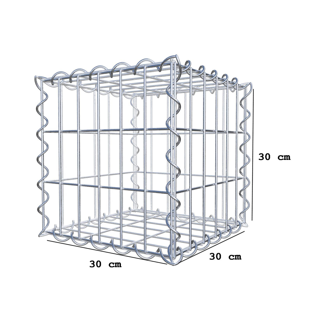 Gabbione 30 cm x 30 cm x 30 cm (L x H x P), maglia 5 cm x 10 cm, spirale