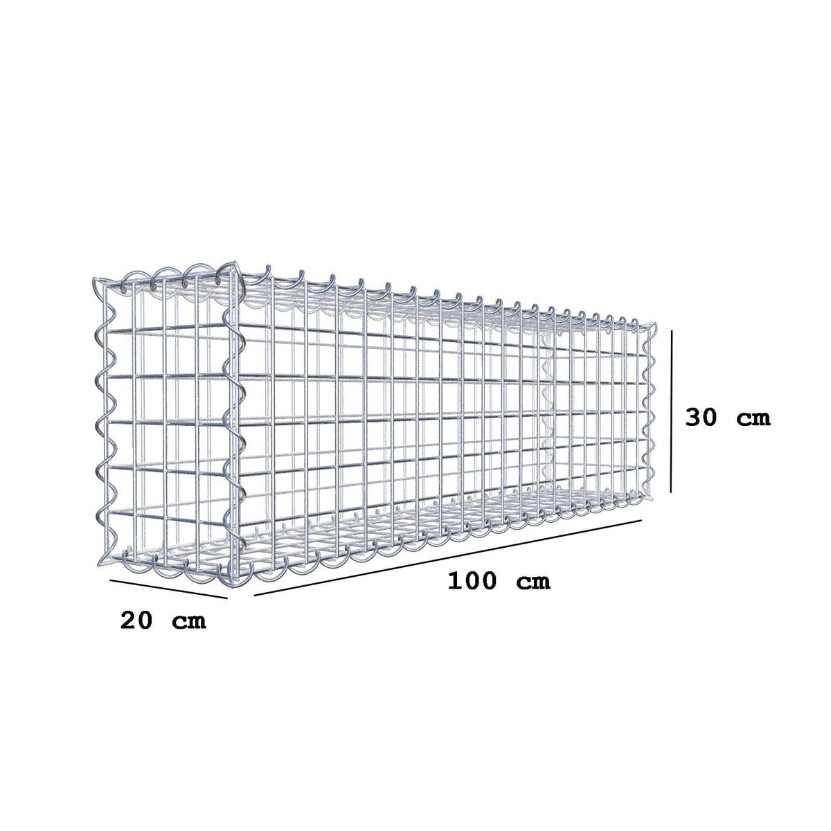 Gabbione 100 cm x 30 cm x 20 cm (L x H x P), maglia 5 cm x 5 cm, spirale